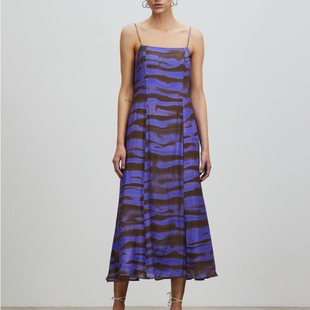 SAMSOE Purple and Brown Patterned Midi Dress